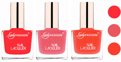 Lady Fashion Glossy & Long Stay Nail Polish combo Baby Pink,Silky Pink,orange Silk(Pack of 3)