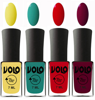 

Volo Ultra Lasting HD Shine Awesome Nail Polish Combo Yellow, Radium Green, Blood Red, Wine Maroon(Pack of 4)