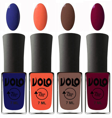 

Volo Ultra Lasting HD Shine Awesome Nail Polish Combo Navy Blue, Neon Orange, Brown, Wine Maroon(Pack of 4)