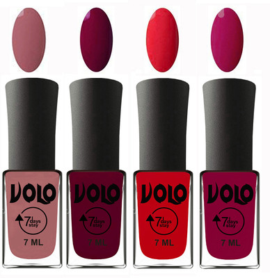 

Volo Ultra Lasting HD Shine Awesome Nail Polish Combo Chocolate Peach, Wine Maroon, Redish Orange, Magnta(Pack of 4)
