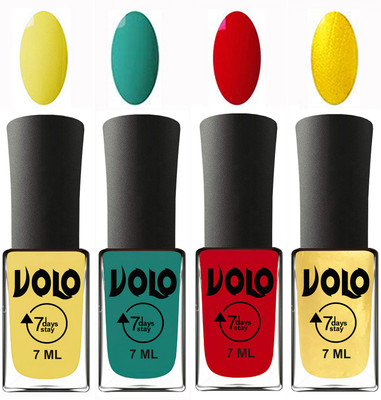 

Volo Ultra Lasting HD Shine Awesome Nail Polish Combo Yellow, Radium Green, Blood Red, Metallic Light Golden(Pack of 4)