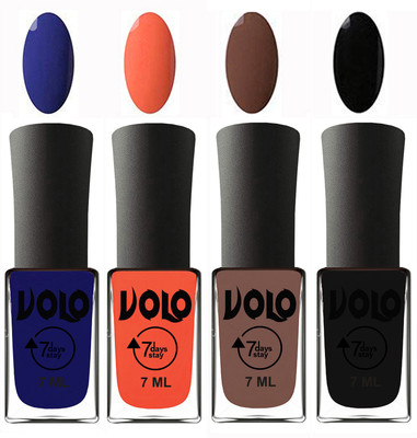 

Volo Ultra Lasting HD Shine Awesome Nail Polish Combo Navy Blue, Neon Orange, Brown, Black(Pack of 4)