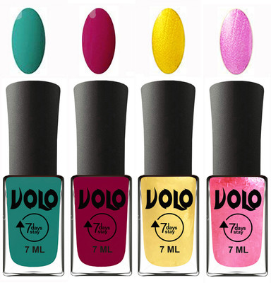 

Volo Ultra Lasting HD Shine Awesome Nail Polish Combo Radium Green, Magnta, Metallic Light Golden, Metallic Pink(Pack of 4)