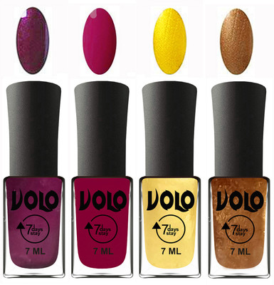 

Volo Ultra Lasting HD Shine Awesome Nail Polish Combo Wine, Magnta, Metallic Light Golden, Metallic Dark Golden(Pack of 4)