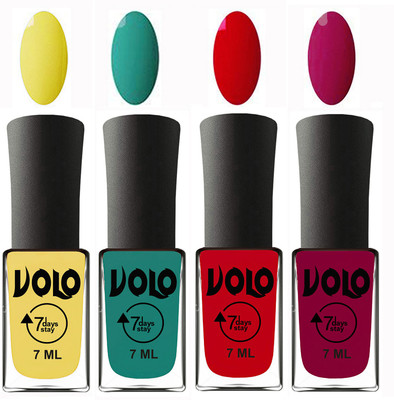 

Volo Ultra Lasting HD Shine Awesome Nail Polish Combo Yellow, Radium Green, Blood Red, Magnta(Pack of 4)