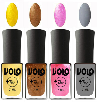 

Volo Ultra Lasting HD Shine Awesome Nail Polish Combo Metallic Light Golden, Metallic Dark Golden, Metallic Pink, Light Grey(Pack of 4)