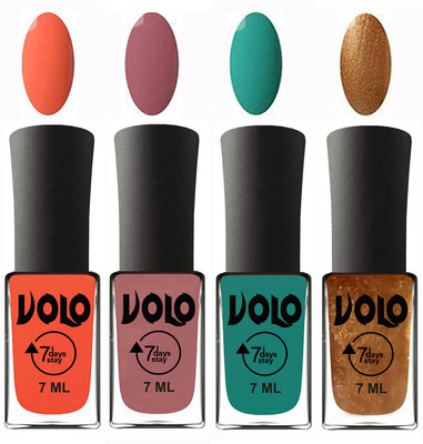

Volo Ultra Lasting HD Shine Awesome Nail Polish Combo Neon Orange, Chocolate Peach, Radium Green, Metallic Dark Golden(Pack of 4)
