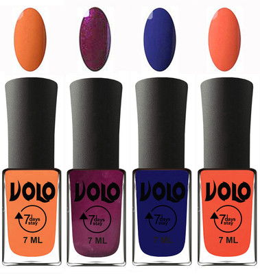 

Volo Ultra Lasting HD Shine Awesome Nail Polish Combo Peach, Wine, Navy Blue, Neon Orange(Pack of 4)