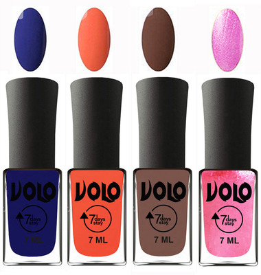 

Volo Ultra Lasting HD Shine Awesome Nail Polish Combo Navy Blue, Neon Orange, Brown, Metallic Pink(Pack of 4)