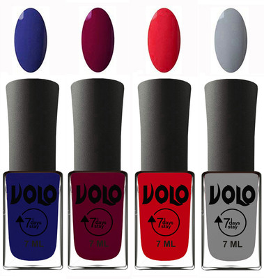 

Volo Ultra Lasting HD Shine Awesome Nail Polish Combo Navy Blue, Wine Maroon, Redish Orange, Light Grey(Pack of 4)