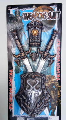 

Aparnas Bahubali Styled Warrior Set -Knights Fancy Dress Kids 2swords, King's Chest & Wrist Armour