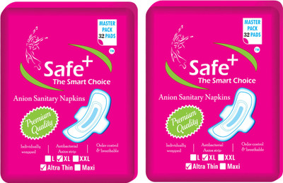 

Safe plus Anion ultra soft XL+ (First time in India) Bamboo sanitary pad with Bamboo pulps(Natural product) and four wings 64 Sanitary Pad(Pack of 64)