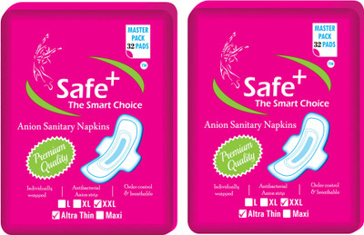 

Safe plus Anion ultra soft XXL (First time in India) Bamboo sanitary pad with Bamboo pulps(Natural product) and four wings 64 Sanitary Pad(Pack of 64)