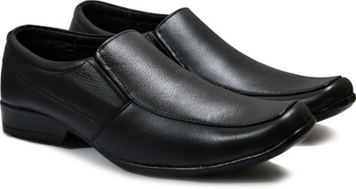 

Feetway Genuine Leather Plain Without Lace Black Formal Shoes For Men Slip On For Men(Black