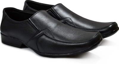 

Feetway 100% Genuine Leather Flat Formal Shoes For Men Black Slip On For Men(Black