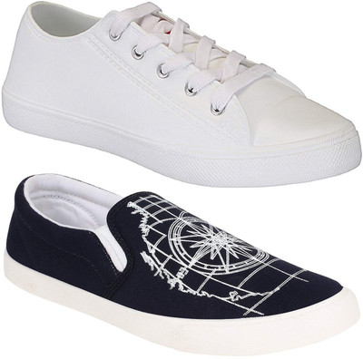 

Pexlo Combo Pack of 2 Casual Shoes (Loafers Shoes) Sneakers For Men(White, Black