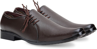 

Axonza AXONZA Men's Synthetic Leather Office wear 101 Brown Side less Formal Shoes Lace Up For Men(Brown