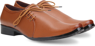 

Axonza AXONZA Men's Synthetic Leather Office wear 101 Tan Side less Formal Shoes Lace Up For Men(Tan