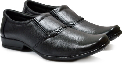 

Feetway Genuine Leather Formal Shoes For Men Slip On With Designer Belt Pattern Black Slip On For Men(Black