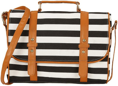 

Bagclan Women Casual Black, White Canvas Sling Bag