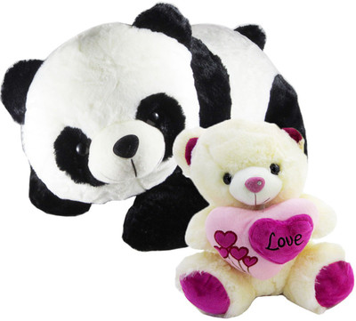 

Gift Decor Shop Panda Stuffed soft Toy (Black/White, 40 cm) Combo with soft toy love teddy bear for kids (Cream/Pink, 36 cm) - 40 cm(Multicolor)