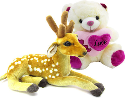 

Gift Decor Shop Deer Stuffed soft Toy (Orange/White, 25 cm) Combo with stuffed toy light cream love teddy bear for kids (Light Cream, 36 cm) - 25 cm(Multicolor)