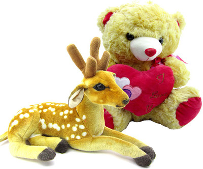 

Gift Decor Shop Deer Stuffed soft Toy (Orange/White, 25 cm) Combo with stuffed toy I love you teddy bear for kids (Brown, 21 cm) - 25 cm(Multicolor)