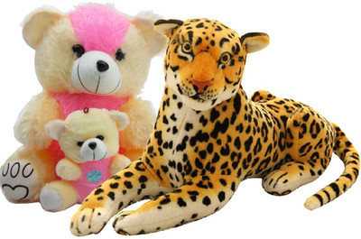 

Gift Decor Shop Leopard Stuffed soft Toy (Orange/Black, 22 cm) Combo with soft toy mother and child teddy bear for kids (Cream/Pink, 43 cm) - 22 cm(Multicolor)