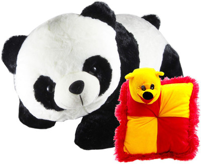 

Gift Decor Shop Panda Stuffed soft Toy (Black/White, 40 cm) Combo with soft bear pillow for kids (Red/Yellow, 28 cm) - 40 cm(Multicolor)
