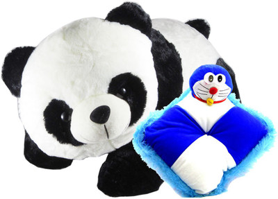 

Gift Decor Shop Panda Stuffed soft Toy (Black/White, 40 cm) Combo with soft doraemon pillow for kids (Blue/White, 28 cm) - 40 cm(Multicolor)
