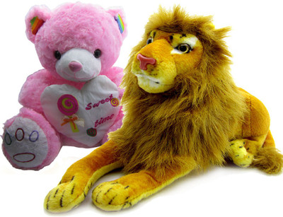 

Gift Decor Shop Lion Stuffed soft Toy (Yellow, 21 cm) Combo with soft toy sweet time teddy bear for kids (Pink, 69 cm) - 21 cm(Multicolor)