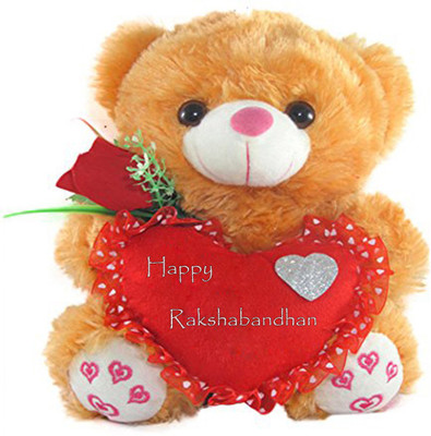 

Tickles Teddy With Raksha Bandhan Wishes Heart 26 cm - 26 cm(Brown,red)