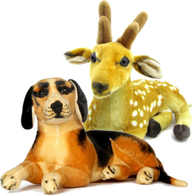 

Gift Decor Shop Deer Stuffed soft Toy (Orange/White, 25 cm) Combo with stuffed toy black dog for kids (Black/Orange, 21 cm) - 25 cm(Multicolor)