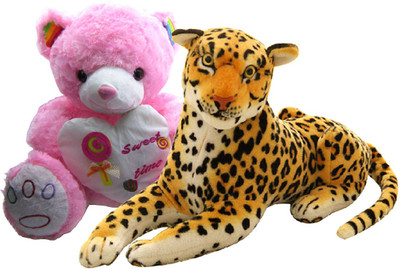

Gift Decor Shop Leopard Stuffed soft Toy (Orange/Black, 22 cm) Combo with soft toy sweet time teddy bear for kids (Pink, 69 cm) - 22 cm(Multicolor)