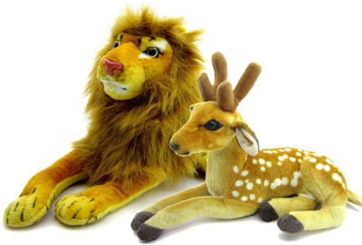 

Gift Decor Shop Deer Stuffed soft Toy (Orange/White, 25 cm) Combo with stuffed toy lion for kids (Yellow, 21 cm) - 25 cm(Multicolor)