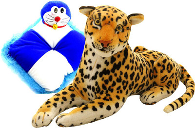 

Gift Decor Shop Leopard Stuffed soft Toy (Orange/Black, 22 cm) Combo with soft doraemon pillow for kids (Blue/White, 28 cm) - 22 cm(Multicolor)