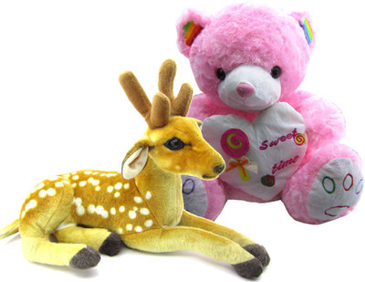 

Gift Decor Shop Deer Stuffed soft Toy (Orange/White, 25 cm) Combo with soft toy sweet time teddy bear for kids (Pink, 69 cm) - 25 cm(Multicolor)