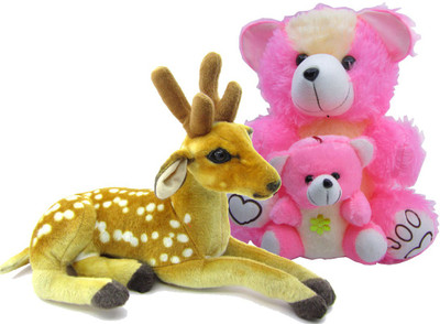 

Gift Decor Shop Deer Stuffed soft Toy (Orange/White, 25 cm) Combo with soft toy mother and child for kids (Pink, 41 cm) - 25 cm(Multicolor)