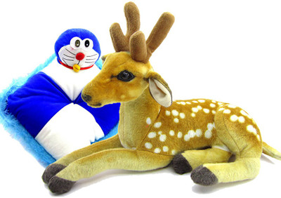 

Gift Decor Shop Deer Stuffed soft Toy (Orange/White, 25 cm) Combo with stuffed doraemon pillow for kids (Blue/White, 28 cm) - 25 cm(Multicolor)