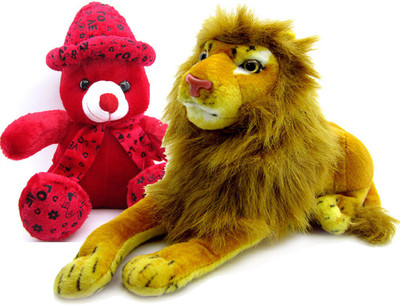 

Gift Decor Shop Lion Stuffed soft Toy (Yellow, 21 cm) Combo with soft toy cap teddy bear for kids (Red, 38 cm) - 21 cm(Multicolor)
