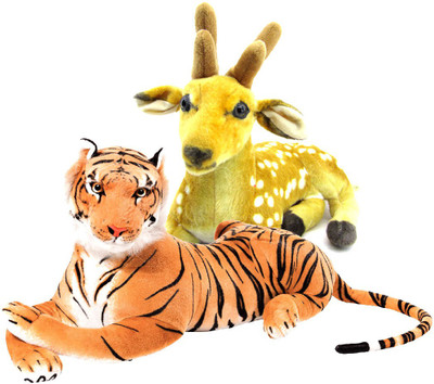 

Gift Decor Shop Deer Stuffed soft Toy (Orange/White, 25 cm) Combo with soft toy tiger for kids (Multi, 21 cm) - 25 cm(Multicolor)