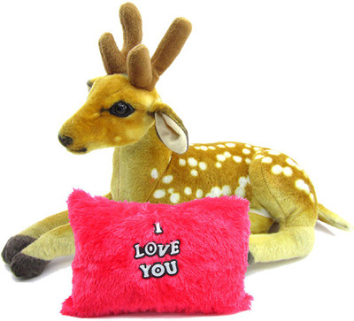 

Gift Decor Shop Deer Stuffed soft Toy (Orange/White, 25 cm) Combo with soft I love you pillow for kids (Red, 25 cm) - 25 cm(Multicolor)