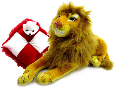 

Gift Decor Shop Lion Stuffed soft Toy (Yellow, 21 cm) Combo with soft bear pillow for kids (White/Red, 28 cm) - 21 cm(Multicolor)