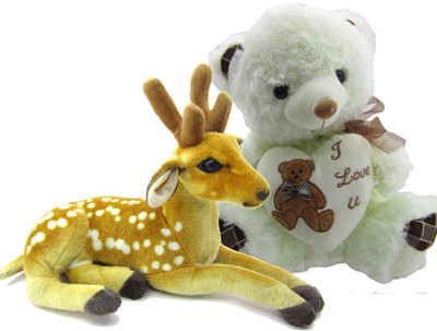 

Gift Decor Shop Deer Stuffed soft Toy (Orange/White, 25 cm) Combo with soft toy I love you teddy bear for kids (White, 39 cm) - 25 cm(Multicolor)