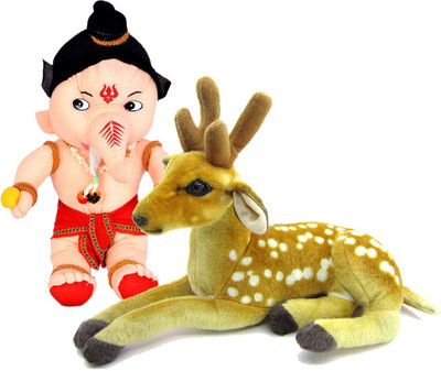 

Gift Decor Shop Deer Stuffed soft Toy (Orange/White, 25 cm) Combo with soft toy bal ganesha for kids (Multi, 18 cm) - 25 cm(Multicolor)