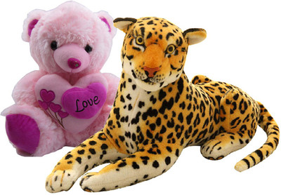 

Gift Decor Shop Leopard Stuffed soft Toy (Orange/Black, 22 cm) Combo with soft toy love teddy bear for kids (Pink, 38 cm) - 22 cm(Multicolor)