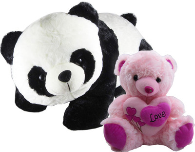 

Gift Decor Shop Panda Stuffed soft Toy (Black/White, 40 cm) Combo with soft toy pink love teddy bear for kids (Pink, 38 cm) - 40 cm(Multicolor)