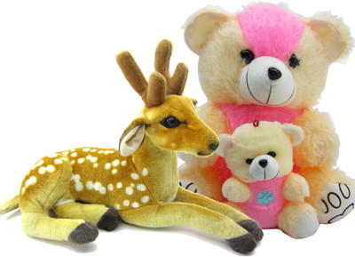 

Gift Decor Shop Deer Stuffed soft Toy (Orange/White, 25 cm) Combo with soft toy mother and child teddy bear for kids (Cream/Pink, 40 cm) - 25 cm(Multicolor)