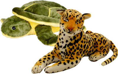 

Gift Decor Shop Leopard Stuffed soft Toy (Orange/Black, 22 cm) Combo with soft toy tortoise for kids (Green/Yellow, 49 cm) - 22 cm(Multicolor)