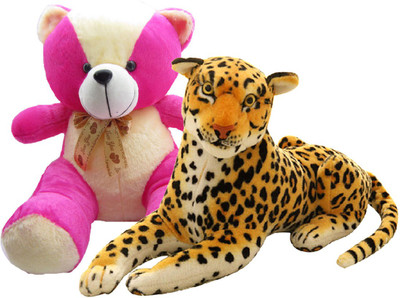

Gift Decor Shop Leopard Stuffed soft Toy (Orange/Black, 22 cm) Combo with soft toy light pink cream teddy bear for kids (Pink, 44 cm) - 22 cm(Multicolor)